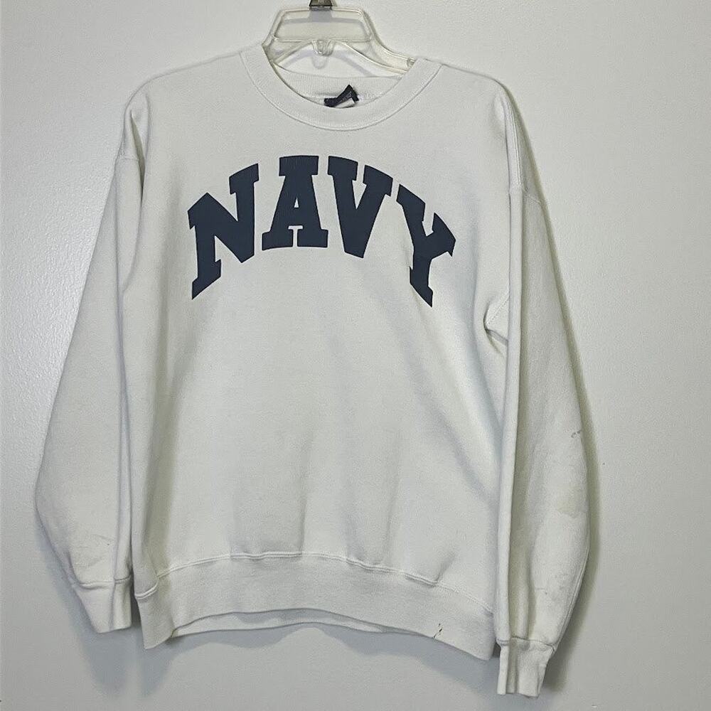 Vintage NAVY Midshipmen Jansport Crewneck Sweatshirt Size L White Spellout NCAA